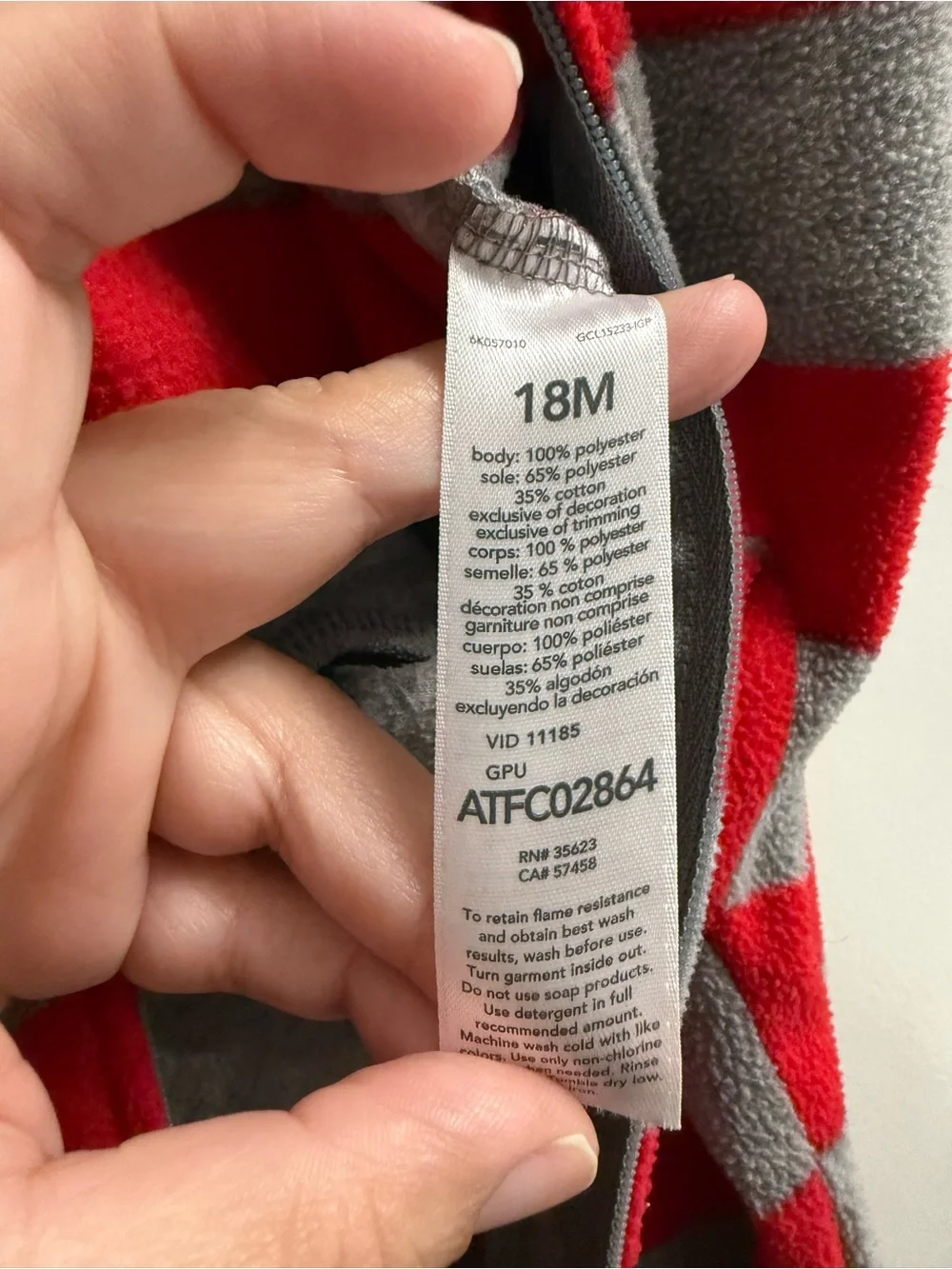 Carter’s Striped Red and Gray Santa Footed One-Piece Pajamas